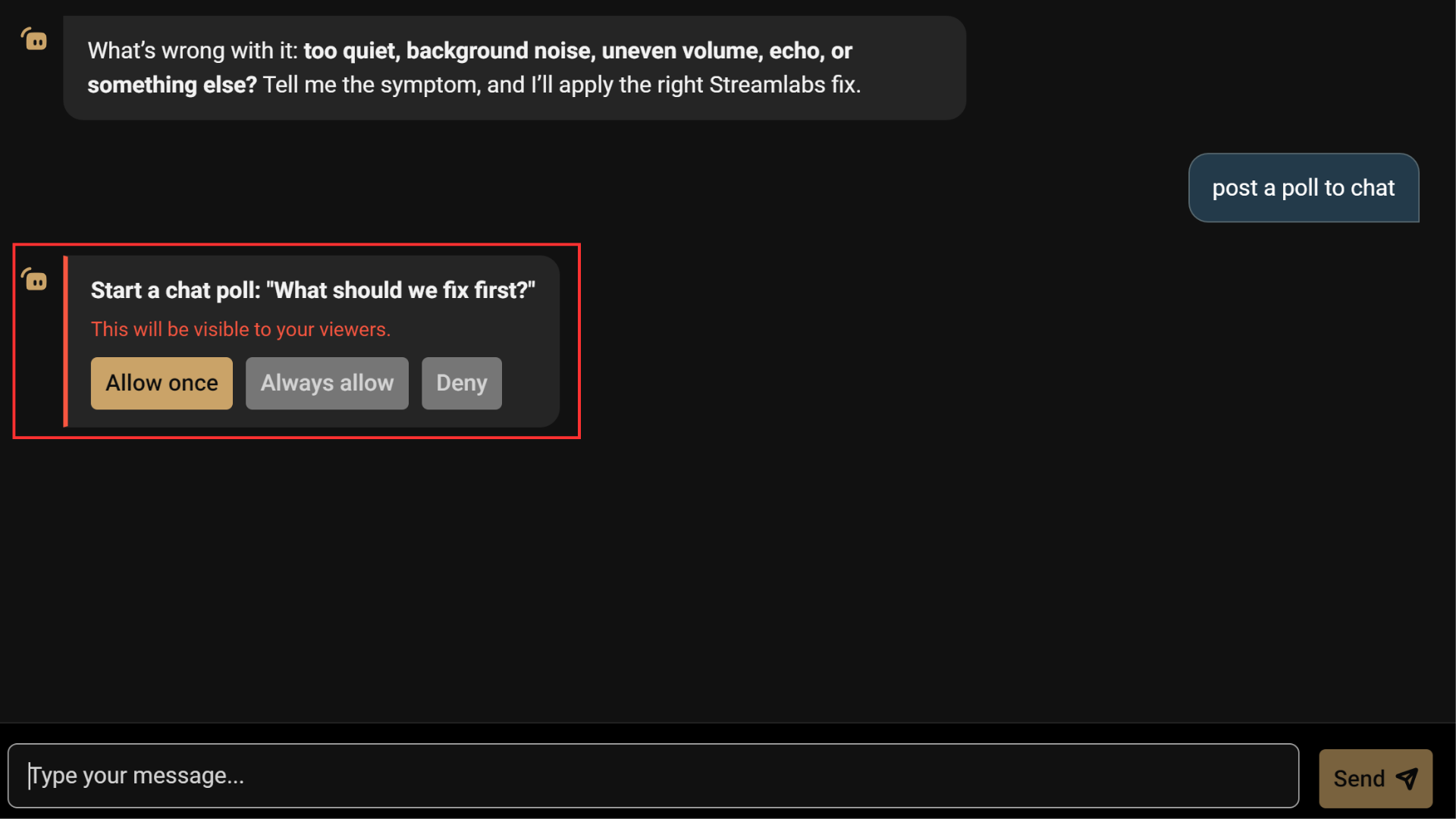 Ask Kevin chat asking permission to perform an action in the Desktop editor